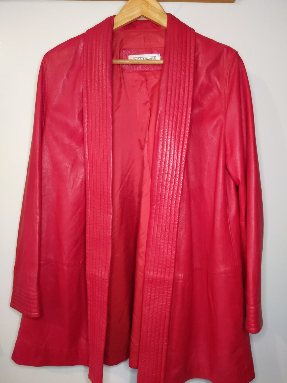 Evan Davies 100% Lambskin Leather Cardigan Jacket Women's 6 Red Oversized Drape
